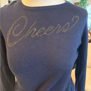 White House Black Market Blue Sweater with Metallic Accents